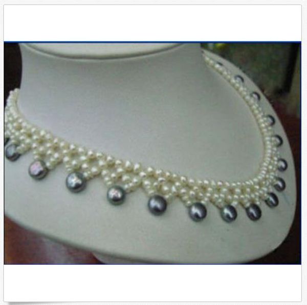 

beautiful south sea knitting black + white pearl necklace 18 inch 14k gold clasp, Silver
