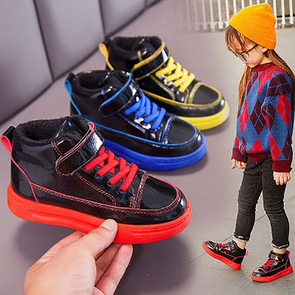 

2019 winter children's shoes fashion sports running shoes breathable outdoor plus velvet plus cotton casual 26-37, Black;red