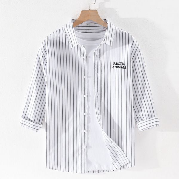 

2020 летний suehaiwe в стиле три четверти рукава хлопок рубашка мужских белых нашивок рубашки для мужчин случайных сорочек рубашки мужских, White;black