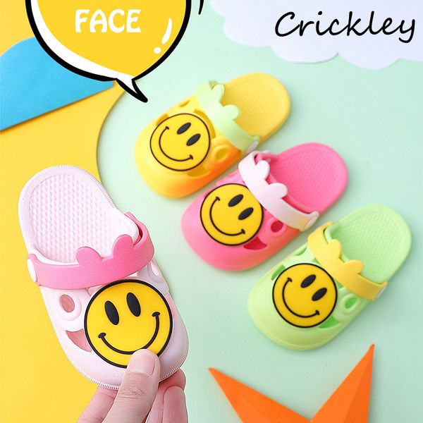 

children slippers cartoon smiling face pattern beach shoes for baby boys girls summer indoor floor soft non slip kids slippers, Black;grey