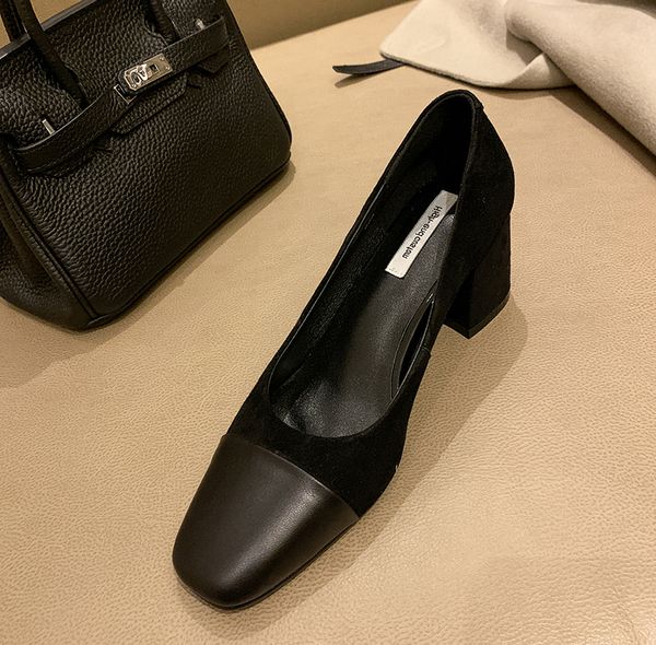 

2020 new spring high heels shoes women's pumps genuine leather mixed color pumps classic office ladies shoes chaussures femme, Black