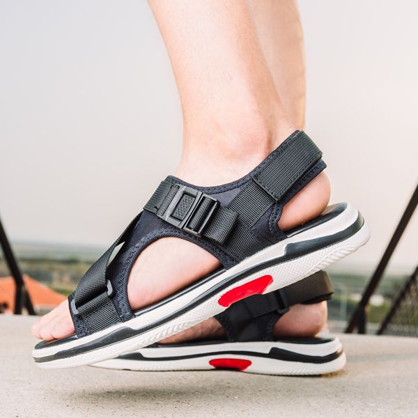 

2019 summer new fashion wild breathable casual shoes soft bottom non-slip flat men's shoes beach sandals, Black
