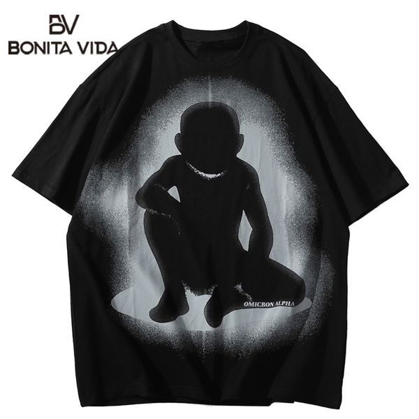 

bonita vida loose character hip hop tee shirts men 2020 summer cotton harajuku hipster casual punk rock male t shirts, White;black