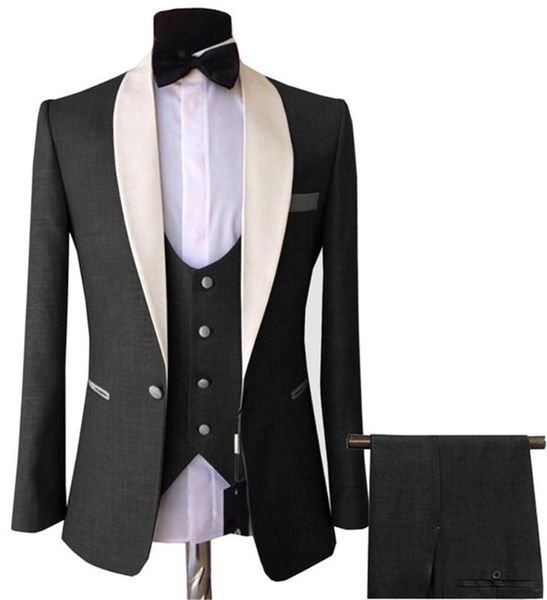 

mens 3 pieces suits slim fit business groom black grey jacket tuxedos white blazer for wedding prom evening (blazer+vest+pants, White;black
