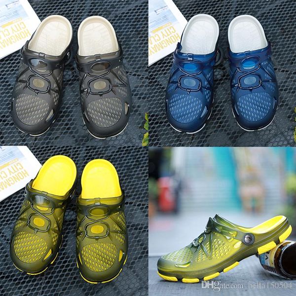

designer jelly slippers hole walk slippers casual beach sandals for men breathable flip flops outdoor wading shoes bird's nest slippers, Black