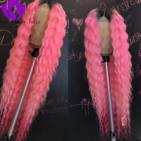 Schnelle Lieferung Wasserwelle Ombre rosa Spitze Frontal Perücke zweifarbige brasilianische volle Spitze Front Perücken mit Babyhaar