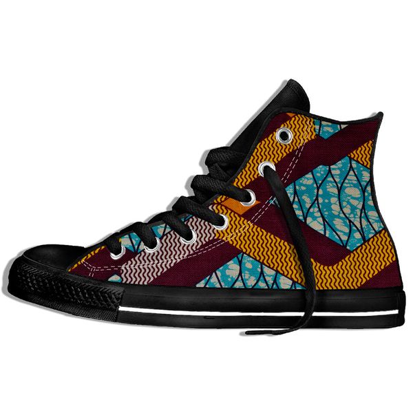 

african style women men cartoon fashion flats outdoor high sneakers, Black