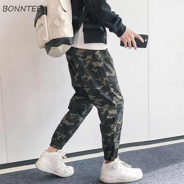 

pants men printed ankle-length drawstring loose hip hop leisure streetwear fashion cargo pant mens pockets students trousers, Black