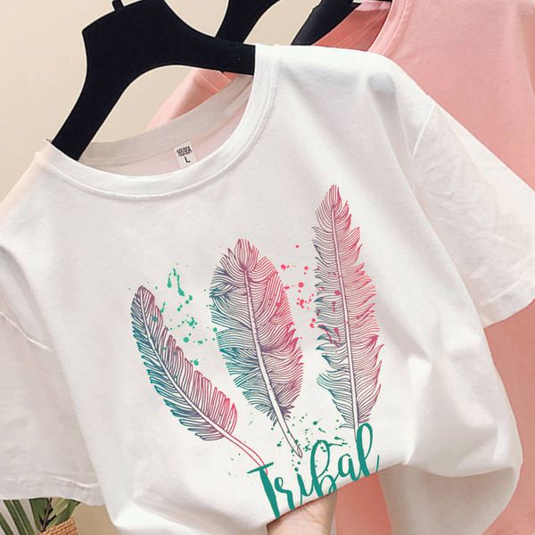 

fashion short sleeve tshirt wings feather surreal artwork printed 100% cotton tees casual o neck t-shirt tshirt, White