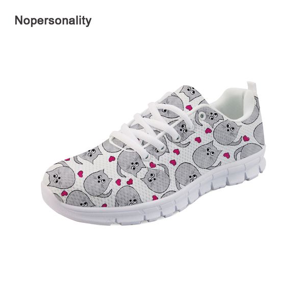 

nopersonality cute heart cat print mesh shoes comfortable lace up flat sneakers for women breathable female ladies walking shoes, Black