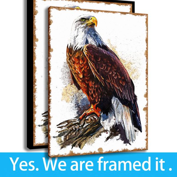 Pittura ad acquerello Bald Eagle Home Decor Art Animal Stampa HD su tela incorniciata - Pronta da appendere - Personalizzazione del supporto