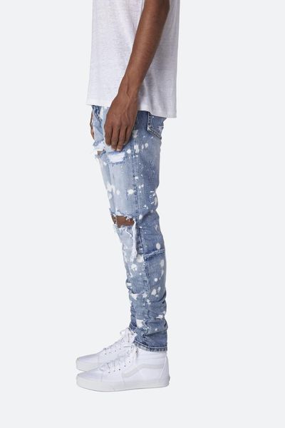 

hiphop street jeans mens printed washed hole jeans summer fashion skinny light blue bleached pencil pants
