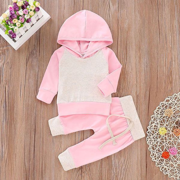 

autumn children baby girl sweet pink clothes sets long sleeve patchwork hoodie sweatshirt + elastic band pants kids set, White