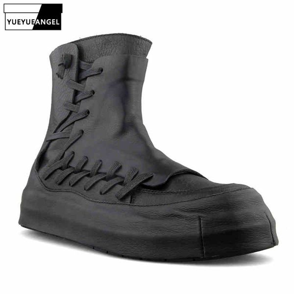 

high street men high-shoes luxury hip hop shoes 100% real leather zipper ankle boots harajuku black platform sneakers 35-44