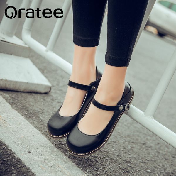 

new fashion round toe women's flats shallow mouth mary jane women flats concise ankle strap ladies casual flat shoes size 33-43, Black
