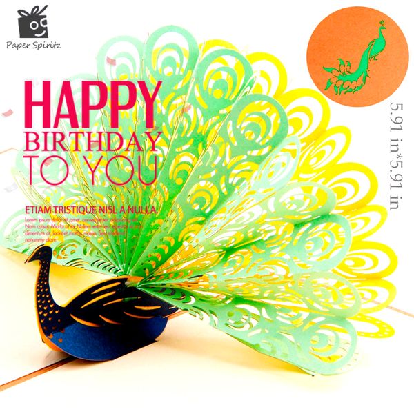 

3d cards birthday thank you cards gift greeting postcards vintage paper kirigami up laser cut peacock customize invitations