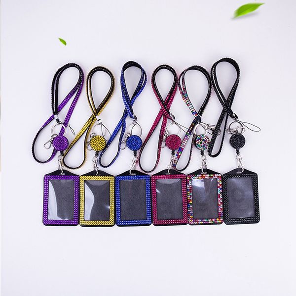 

rhinestone bling lanyard id card holder crystal diamond necklace neck strap with horizontal lined id badge holder and key chain dbc bh2716