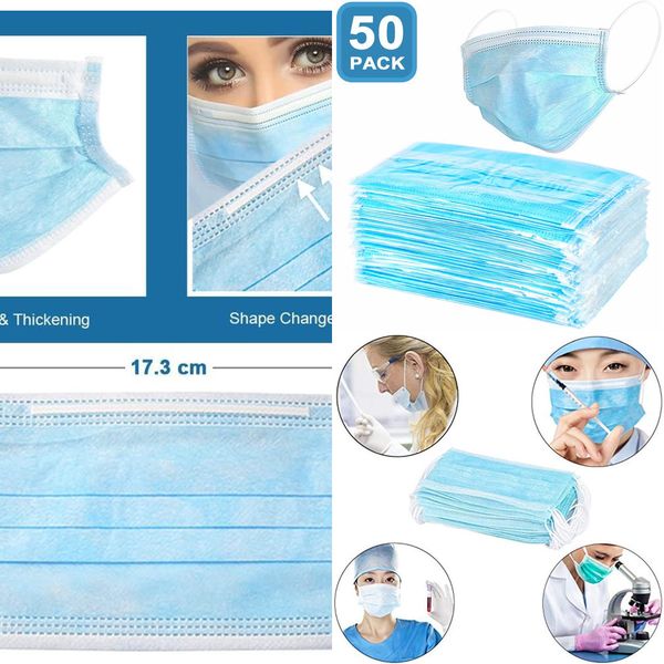 

одноразовые 3-слойные гигиенические маски для лица earloop для офисов-упаковка 50and outdoor, синий