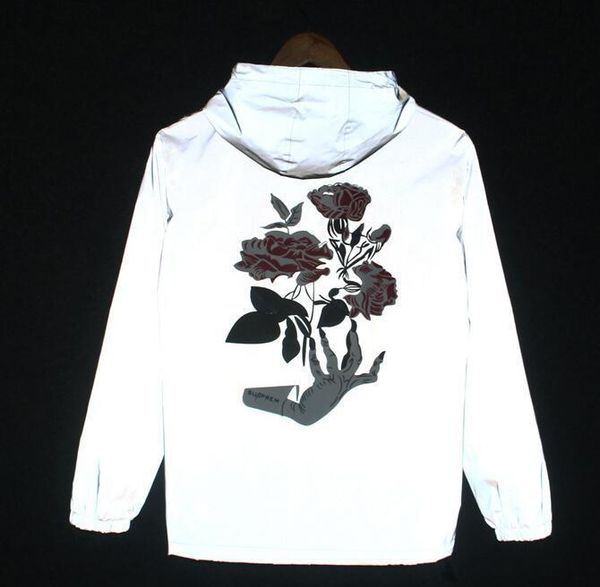 

2019 new brand ghost hand rose flower light men's jacket autumn 3m reflective jacket hip hop waterproof windbreaker men coats, Black;brown