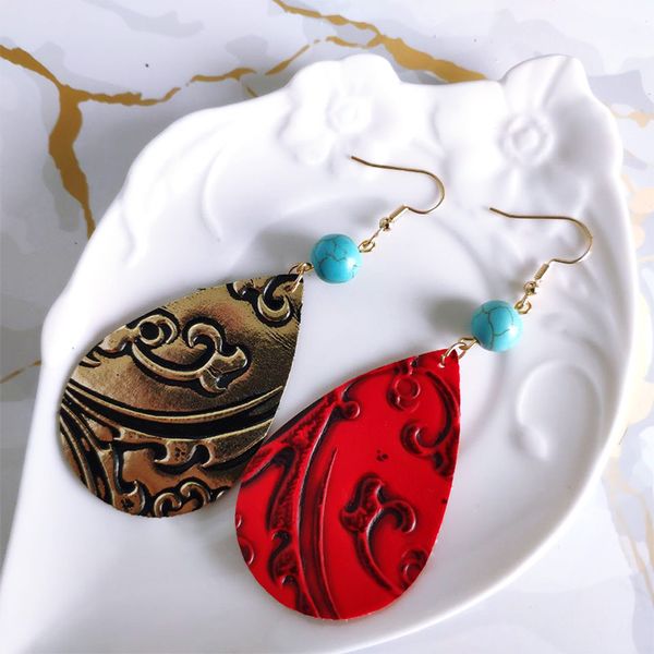 

кожаные серьги настраиваемый рельефный искусственные для женщин драгоценного камня boho teardrop урожай серьги ретро bohemia женщина ювелирн, Silver