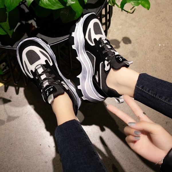 

spring women vulcanized shoes comfortable round head lace up sports shoes woman sneakers ladies walking i6, Black