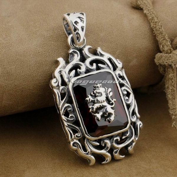 

925 sterling silver lion on fire cz stone mens biker rock punk pendant 9e009