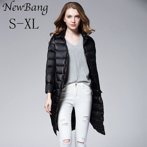 

2016 autumn and winter women long down jacket single breasted ultra light down jackets big pocket overcoats with carry bag, Black