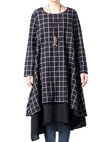 

mordenmiss women's plaid irregular hem dress, Black;gray