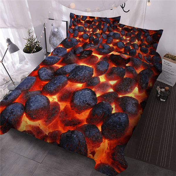 3d Print Quilt Cover Burning Briquettes Bedding Set Flame Fire Bed