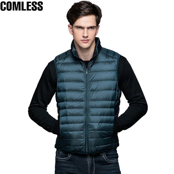 

mens designer clothes winter white duck down jacket men sleeveless vests mens lightweight coats outwear men's soft warm ultralight jack, Black;white