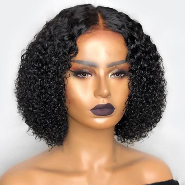 

kinky curly hair wigs 13x6 lace front human hair wigs brazilian short bob pre plucked hairline 180% remy for winter, Black;brown