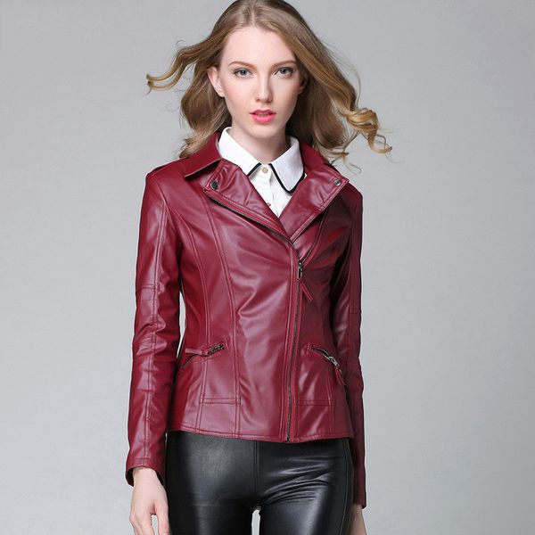 

faux leather jacket women black wine red s-4xl plus size moto pu coat 2019 new spring autumn fashion short loose slim coat lr266