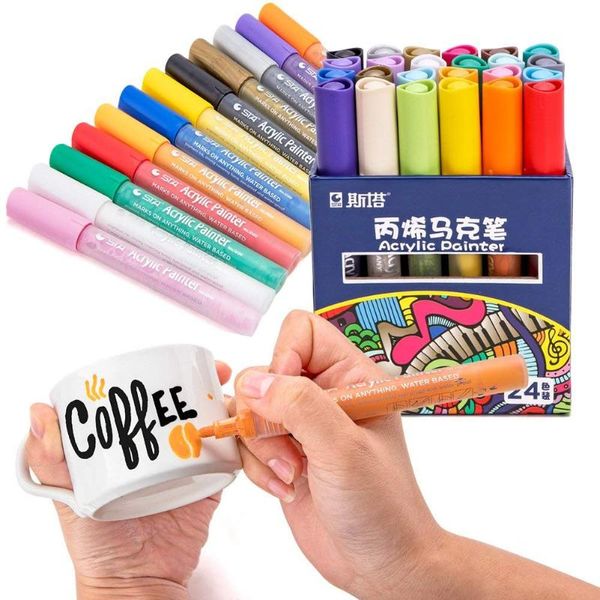 

sta acrylic paint markers, medium point art permanent paint pens, works on wood, stones,rock, fabric, glass,metal, ceramics
