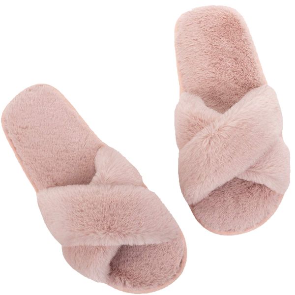 

ladies autumn and winter fashion home fluffy slippers flat non-slip cotton bedroom slippers soft home outdoor sandals, Black