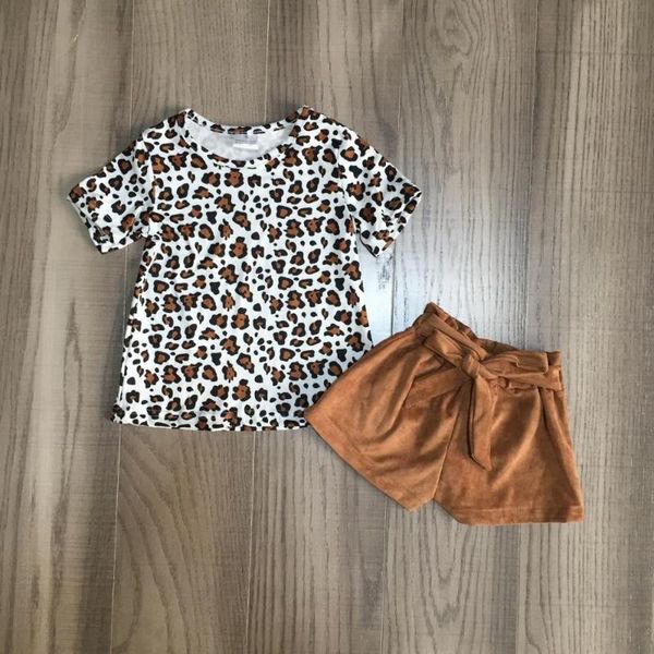 

new summer baby girls children clothes boutique cotton set cow leopard farm cow brown bow tie shorts outfits cotton, White
