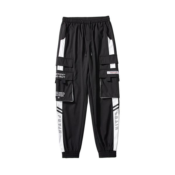 

multi streetwear pockets men's cargo harem hip hop casual male track joggers trousers fashion harajuku men pants, Black