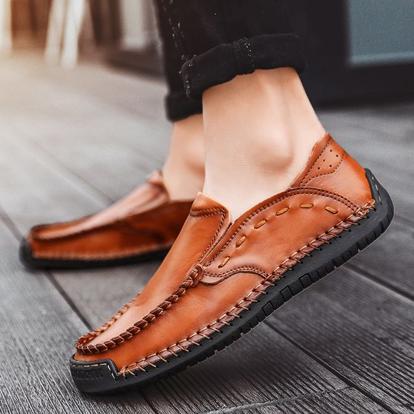 

new size38-48 men shoes male loafers flats genuine leather comfortable casual boat walking driver footwear gommino driving shoes, Black