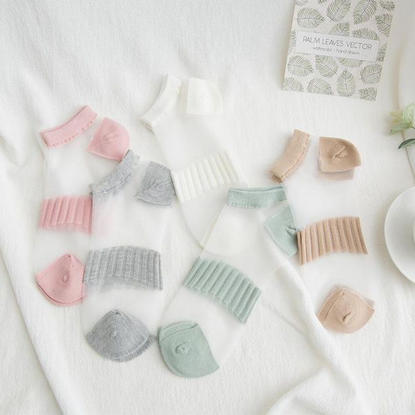 

40/5000 salina boat socks spring and summer autumn segment striped light-mouth card silk women's socks mid-tube nylon cot, Black;white