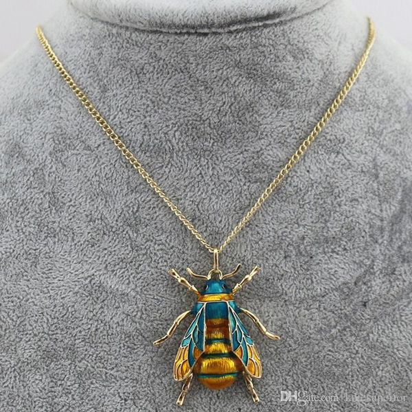 

women vintage bee pendant necklace metal insect bee chain necklace fashion jewelry accessories for gift party, Silver