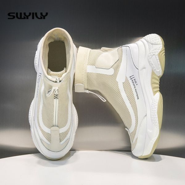 

swyivy 2019 новые платформы женщин кроссовки зимние повседневная обувь женщина носок тапки черные / белые клинья обувь для женщин снегоступы, Black