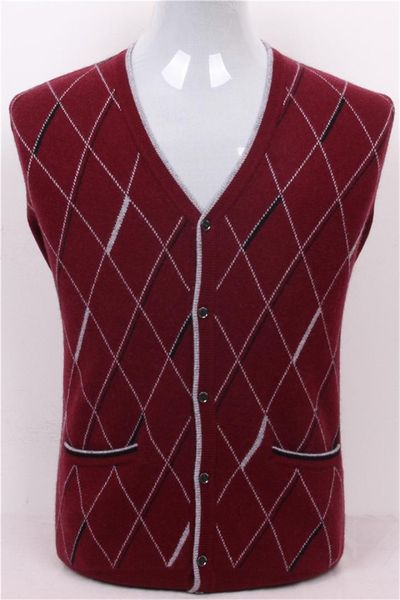 

goat cashmere argyle knit men fashion v-neck thick cardigan sweater red 2color s/3xl, White;black