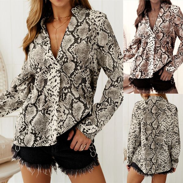 

2020 womens leopard blouse holiday long sleeve 2019 new autumn deep v-neck leopard print beach ladies blouse shirts s-xl, White