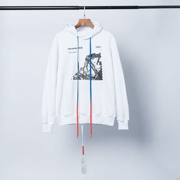 

2019 autumn and winter new off ow white urban style printing hoodie men's and women's sweater s- xl, Black