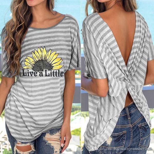 

женская дизайнерская полосатый printed топы sexy backless дамы тис моды шеи экипажа женские футболки, White