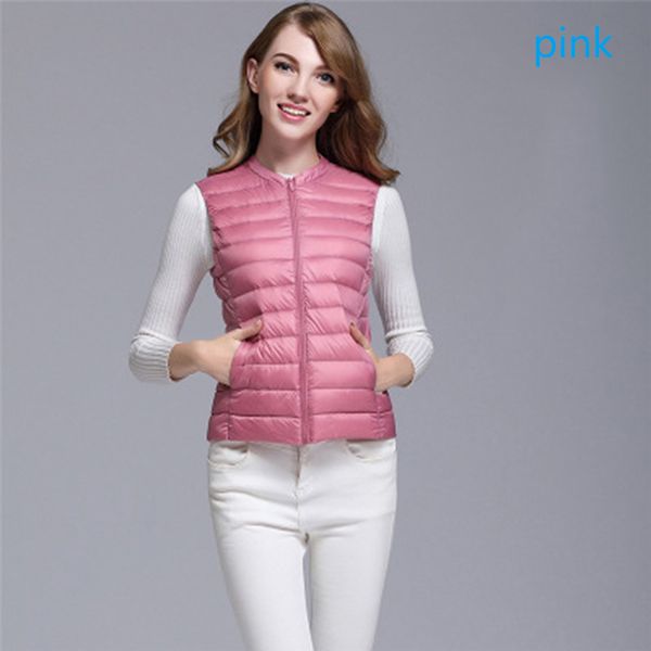 

women's vest waistcoat plus size ultra light duck down jacket vest pink sleeveless slim o neck autumn winter chalecos para mujer, Black;brown