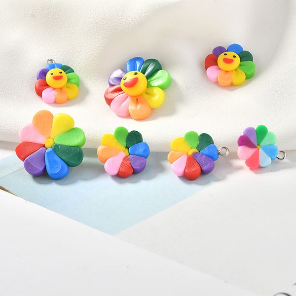 

17mm 20mm rainbow colors cute sunflower shape jewelry diy charms ornament accessories polymer clay earring pendants, Bronze;silver