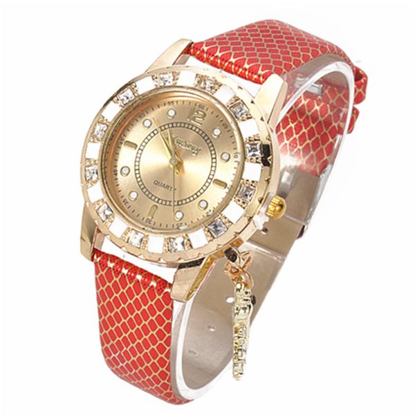 

new women ladies fashion shining crystal dress casual dress leather watches strap quartz movement popular quartz wristwatch, Slivery;brown