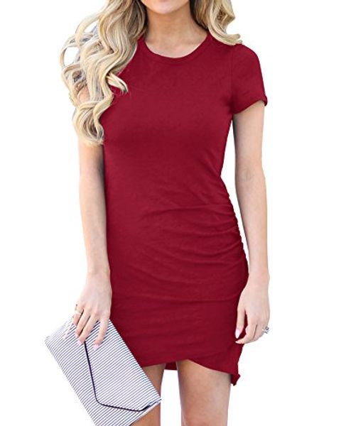 

valphsio womens short long sleeve pencil dresses crew neck ruched bodycon mini dresses, Black;gray