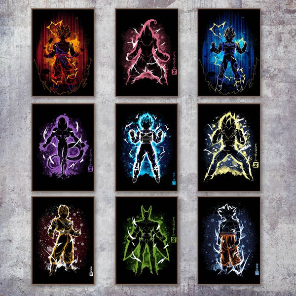 

super son goku vegeta majin buu cell anime poster and print wall art canvas painting wall pictures for living room