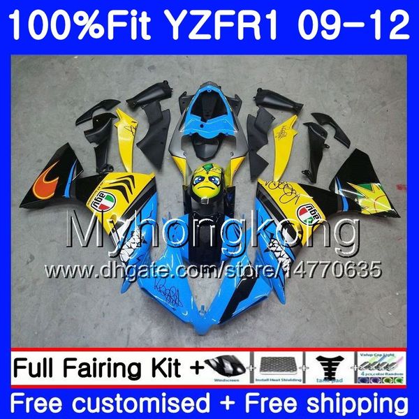 Injeção Para YAMAHA YZF 1000 R 1 YZF-1000 YZFR1 09 10 11 12 241HM.15 YZF R1 YZF1000 YZF-R1 Tubarão peixe azul 2009 2010 2011 2012 Carenagem Kit